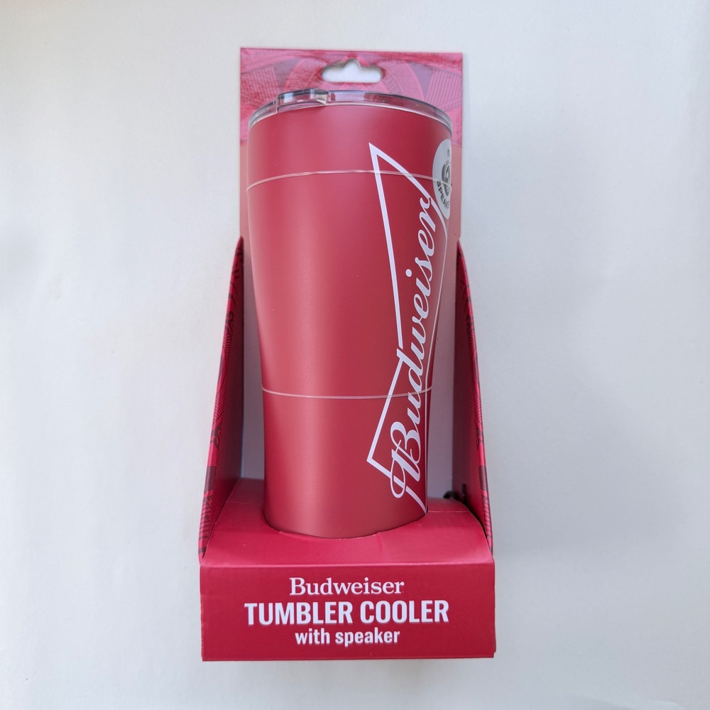 Budweiser Tumbler Cooler with Bluetooth Speaker Red Insulated Cup BW-SSB-RED NEW